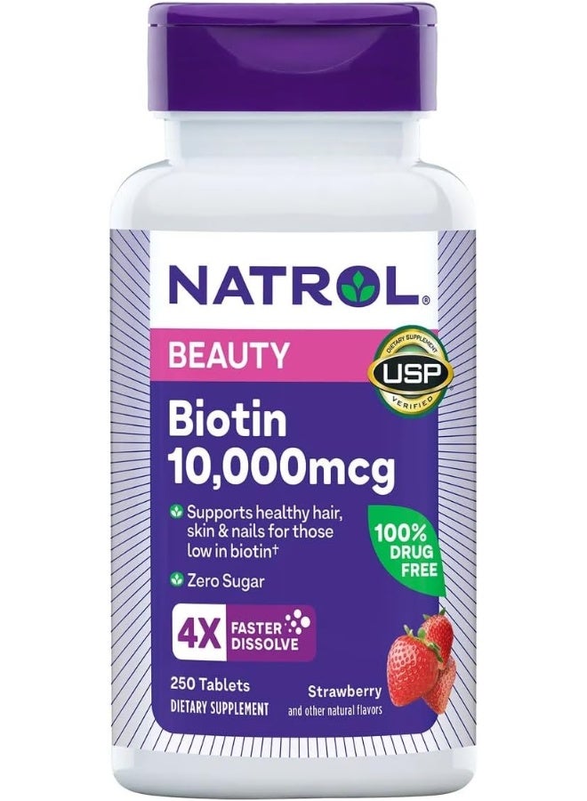 Natrol Biotin 10,000 mcg, 250 Fast Dissolve Tablets - Image 1
